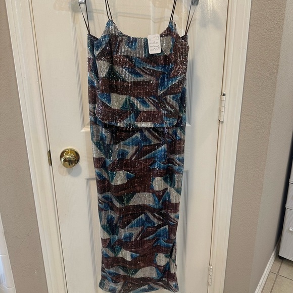 BLANC 2 Piece Maxi Blue Silver Maroon Geo Patterned Sequins Women’s Size XS/S - Picture 3 of 11